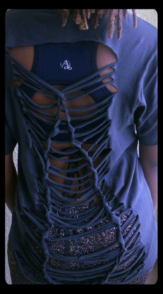 T-shirt hand designed cut and braided. Size small.